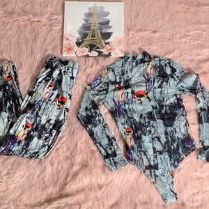 Fashion Nova Multicolor Abstract Bodysuit